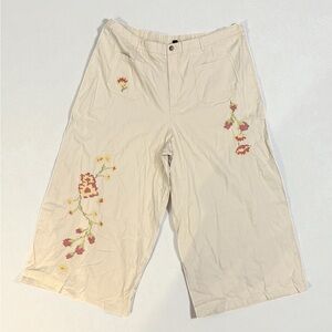 SHEIN Floral Embroidered Beige Wide Leg Pants